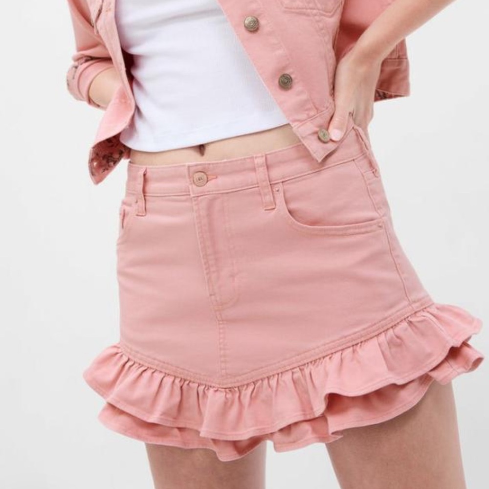 Gap x LoveShackFancy Pink Denim Skirt Love Shack Fancy Preppy Ruffle Coquette